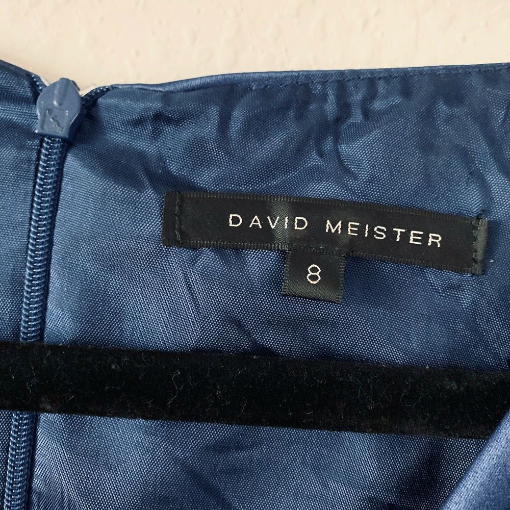 David Meister Blue Sateen Sheath Cocktail Dress - Picture 3 of 4